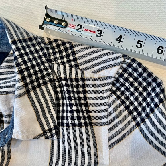 Tommy Hilfiger Plaid Flannel Metallic Stitch Button Down Logo Black White - Picture 7 of 14